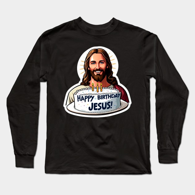 Happy Birthday Jesus Long Sleeve T-Shirt by Plushism